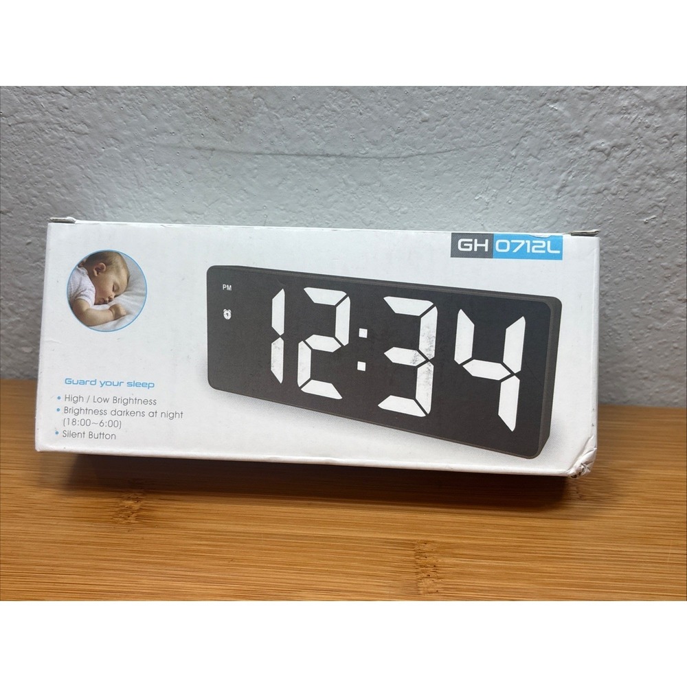 Clock LED Digital USB Powered ALARM, DATE, TEMP with Large White‎ Display